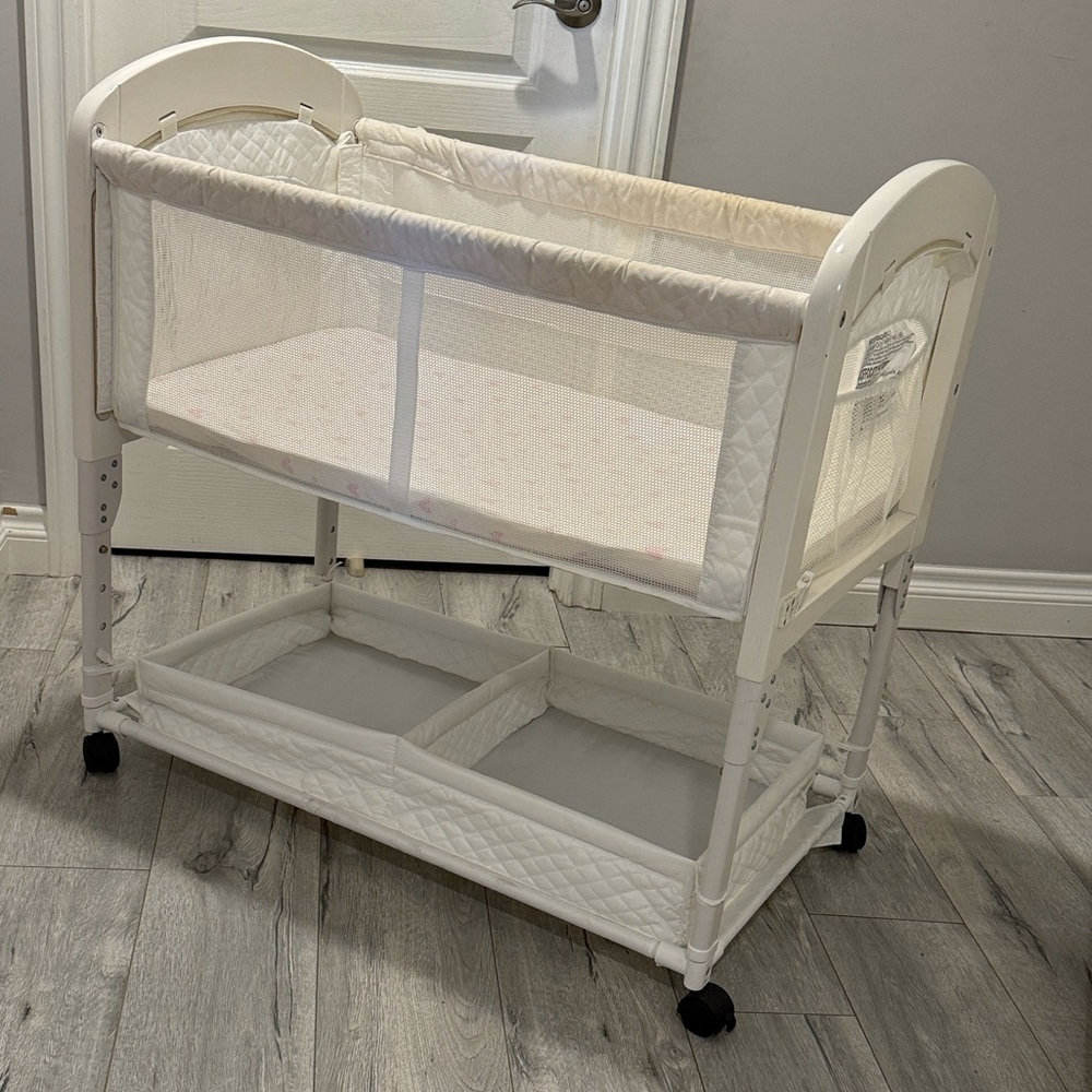White Baby Bassinet with Storage Arms reach Co-Sleeper Cambria